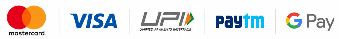 Accepted payment methods — Mastercard, Visa, UPI, Paytm, Google Pay